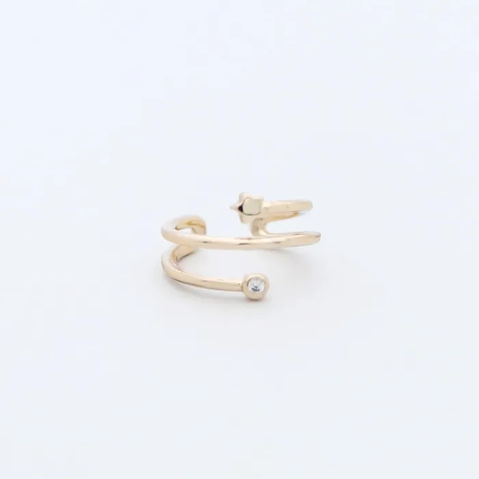 3 Lines Ear Cuff with Star and CZ Gold Glitters Earrings