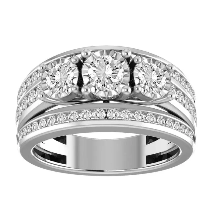 3 STONE LADIES BAND 150CT ROUND DIAMOND 14K WHITE GOLD AV Rings