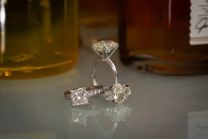 3 stone Oval with Cadallac Sides Engagement ring Crown Jewels Coin Rings
