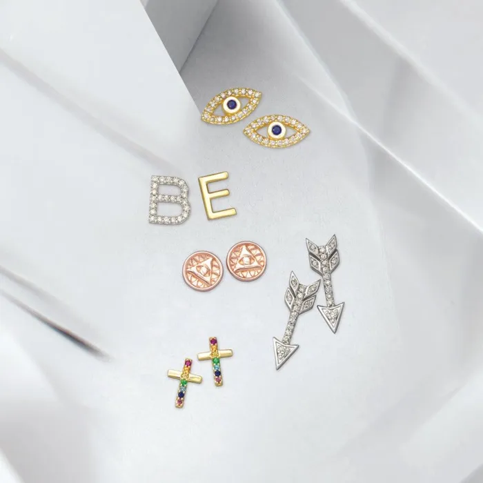 302 Fine Jewelry Earrings Natural Diamond Single Stud Initial Earring AZ Solid 14K Yellow Gold