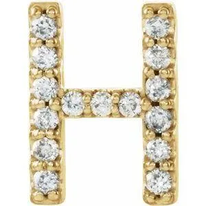 302 Fine Jewelry Earrings Natural Diamond Single Stud Initial Earring AZ Solid 14K Yellow Gold