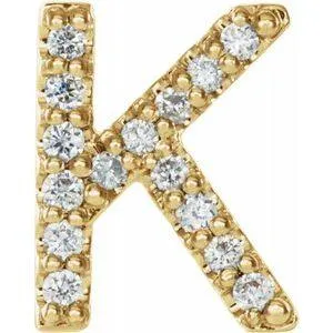 302 Fine Jewelry Earrings Natural Diamond Single Stud Initial Earring AZ Solid 14K Yellow Gold