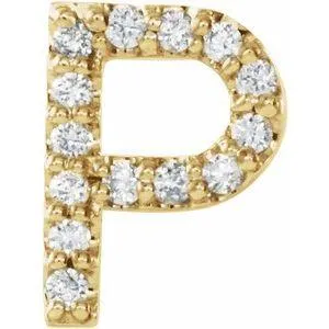 302 Fine Jewelry Earrings Natural Diamond Single Stud Initial Earring AZ Solid 14K Yellow Gold