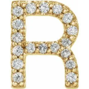 302 Fine Jewelry Earrings Natural Diamond Single Stud Initial Earring AZ Solid 14K Yellow Gold