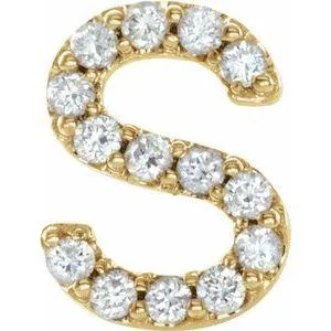 302 Fine Jewelry Earrings Natural Diamond Single Stud Initial Earring AZ Solid 14K Yellow Gold