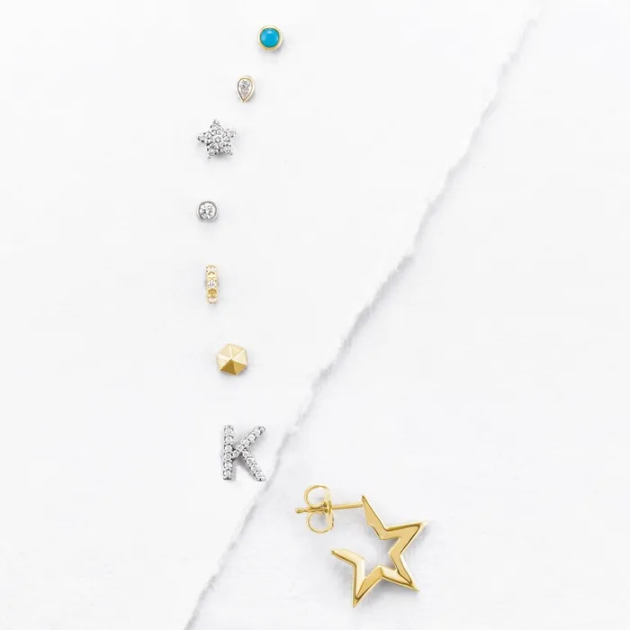 302 Fine Jewelry Earrings Natural Diamond Single Stud Initial Earring AZ Solid 14K Yellow Gold