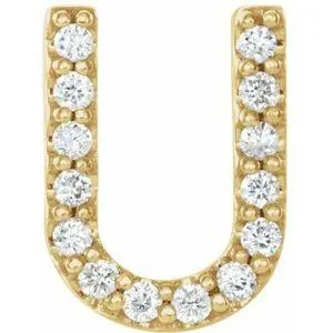302 Fine Jewelry Earrings Natural Diamond Single Stud Initial Earring AZ Solid 14K Yellow Gold