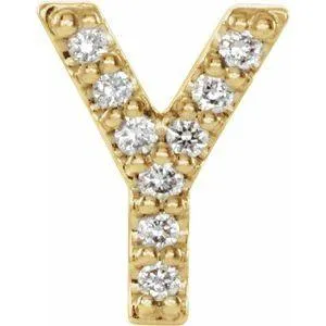 302 Fine Jewelry Earrings Natural Diamond Single Stud Initial Earring AZ Solid 14K Yellow Gold