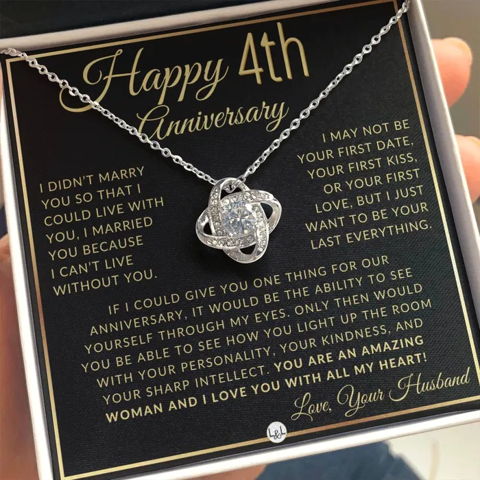 4th Anniversary Gift For Wife Beautiful Womens Pendant Necklace Heartfelt Anniversary Message ShineOn Fulfillment Necklaces