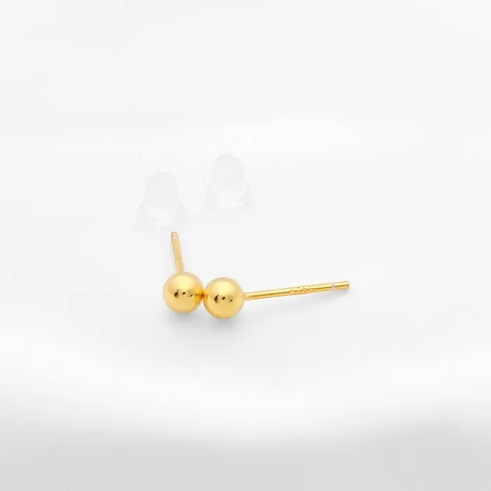 925 Sterling Silver Plain Ball Stud Earrings Gold Glitters Earrings