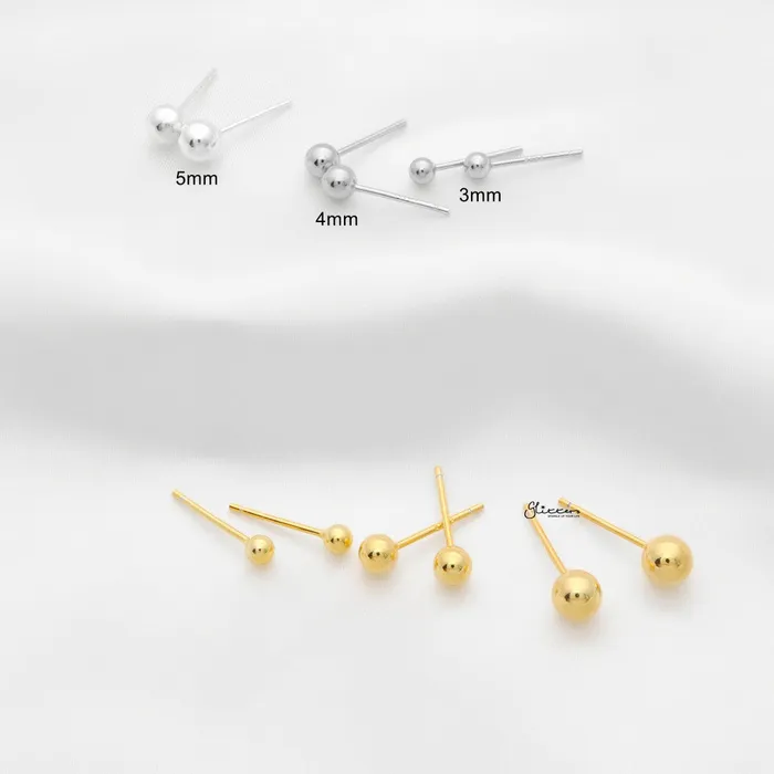 925 Sterling Silver Plain Ball Stud Earrings Gold Glitters Earrings