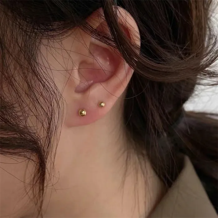 925 Sterling Silver Plain Ball Stud Earrings Gold Glitters Earrings
