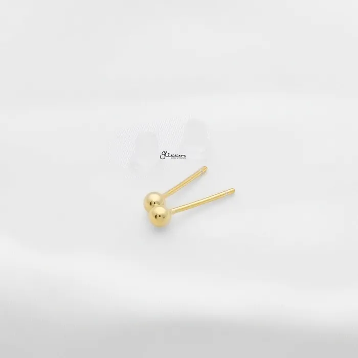 925 Sterling Silver Plain Ball Stud Earrings Gold Glitters Earrings