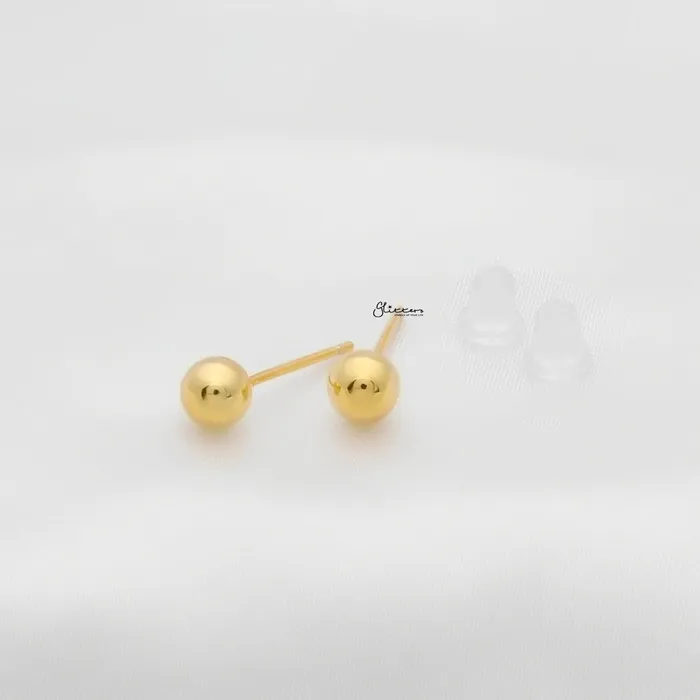 925 Sterling Silver Plain Ball Stud Earrings Gold Glitters Earrings