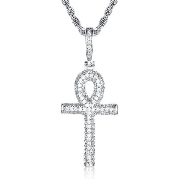 Ankh Cross Pendant Silver Glitters Necklaces