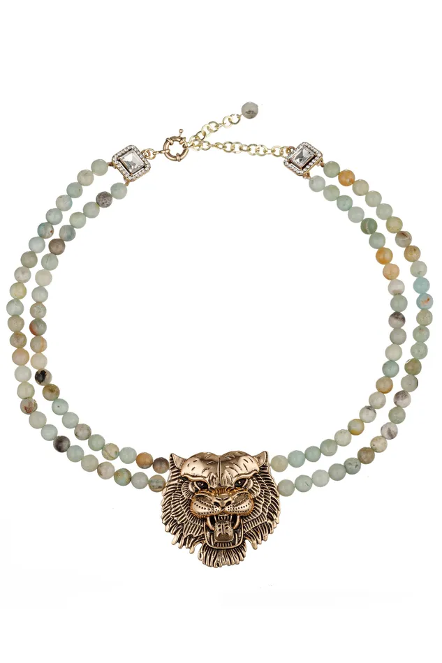 Asal Amazonite Tiger Statement Beaded Necklace Eye Candy LA Necklaces
