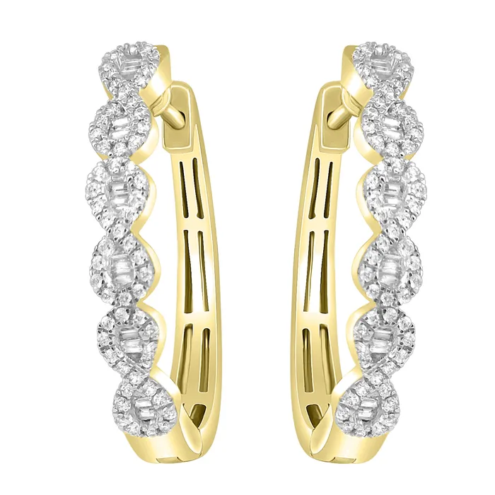 AV Earrings LADIES HOOP EARRINGS 075CT ROUNDBAGUETTE DIAMOND 10K YELLOW GOLD AV Earrings LADIES HOOP EARRINGS 075CT ROUNDBAGUETTE DIAMOND 10K YELLOW GOLD