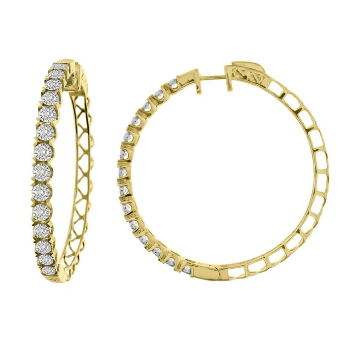 AV Earrings LADIES HOOP EARRINGS 200CT ROUND DIAMOND 10K YELLOW GOLD