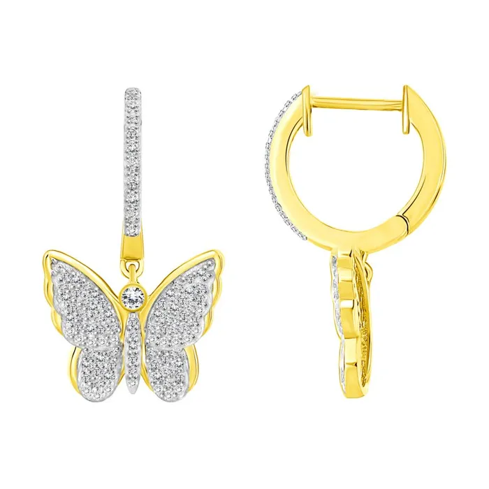 AV LADIES HOOP EARRINGS 025CT ROUND DIAMOND 10K YELLOW GOLD Earrings