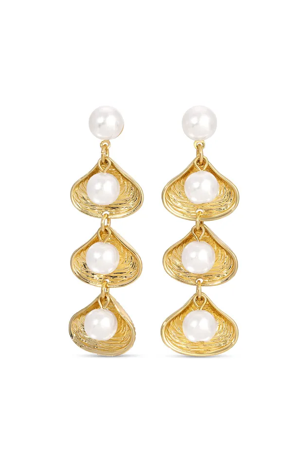 Ava Shell 3Tier Drop Earrings Eye Candy LA Earrings