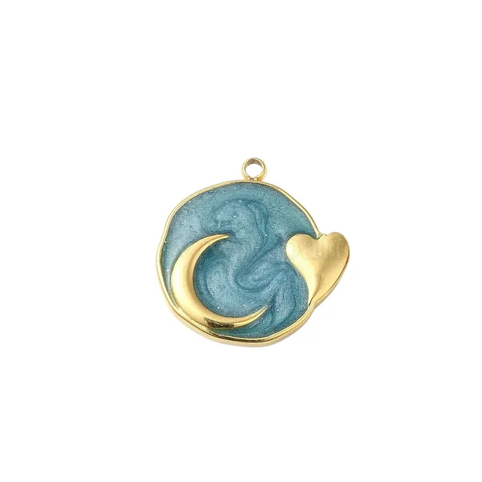 Blue marble moon heart charm pau jewelry Charm Necklaces
