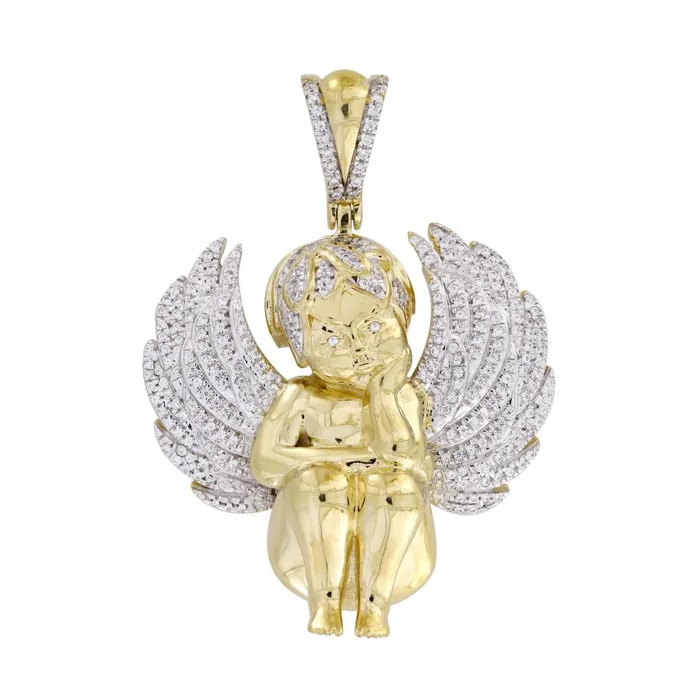 Charm Necklaces AV MENS CHARM 050CT ROUND DIAMOND 10K YELLOW GOLD
