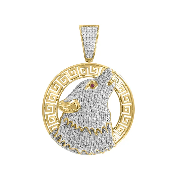 Charm Necklaces AV MENS CHARM PENDANT 100CT ROUNDRUBY DIAMOND 10K YELLOW GOLD