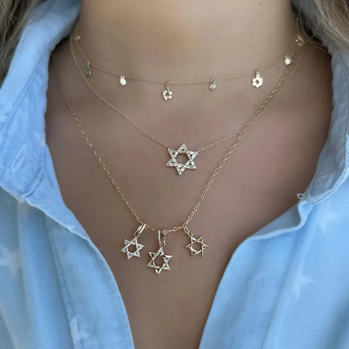 Charm Necklaces Izakov Diamonds Fine Jewelry 14K Gold Half Pave Diamond Star of David Charm