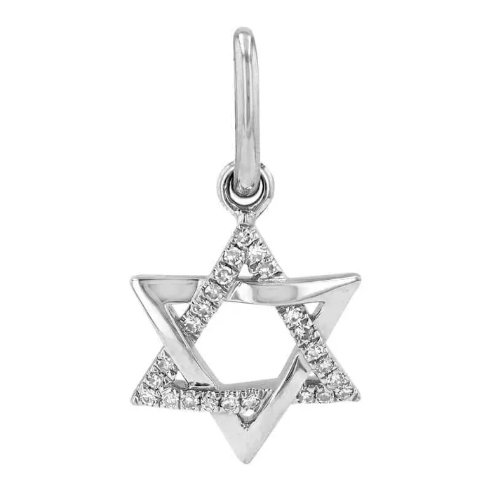 Charm Necklaces Izakov Diamonds Fine Jewelry 14K Gold Half Pave Diamond Star of David Charm