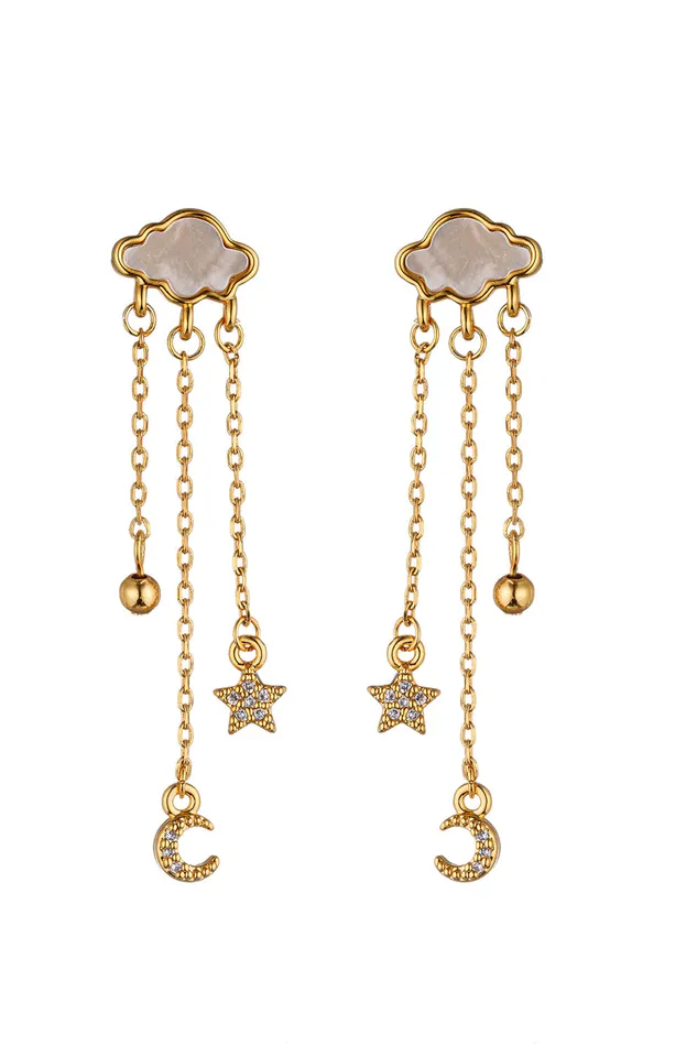 Cloudy Day Star Moon CZ Dangle Earrings Eye Candy LA Earrings