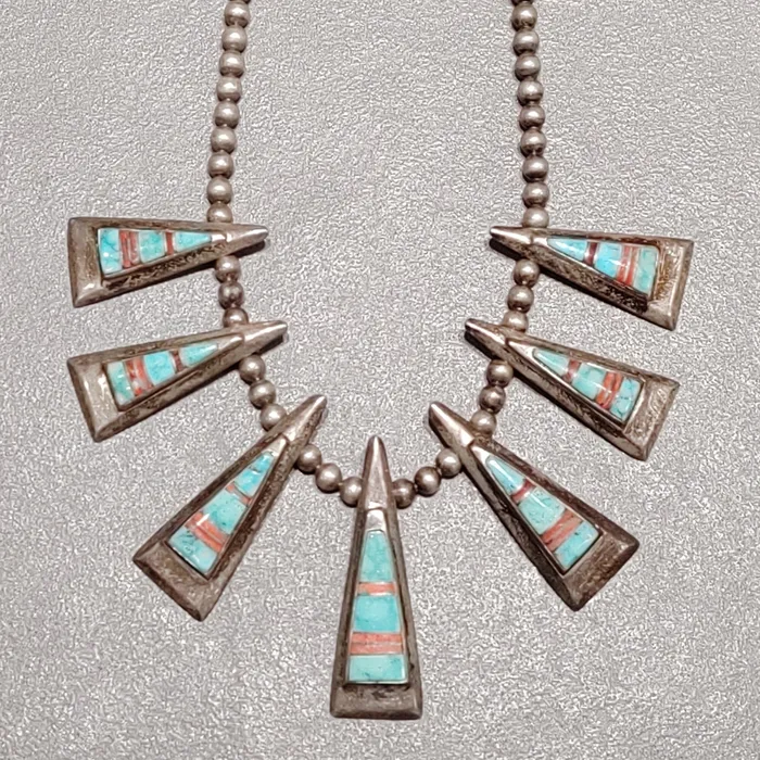 Crown Jewels Coin Necklaces Calvin Begay Navajo TurquoiseSpiny Oyster Sterling Silver Necklace Handmade Native American Crown Jewels Coin Necklaces Calvin Begay Navajo TurquoiseSpiny Oyster Sterling Silver Necklace Handmade Native American