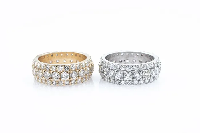 Crown Jewels Coin Rings 3Row Pave Diamond Eternity Ring