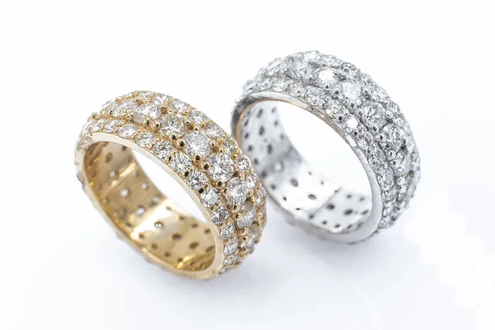 Crown Jewels Coin Rings 3Row Pave Diamond Eternity Ring