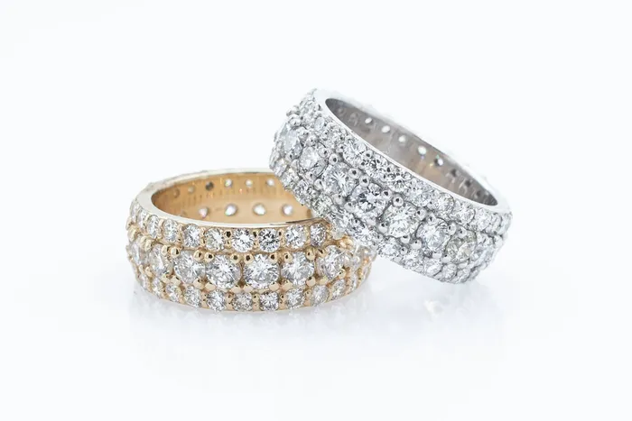 Crown Jewels Coin Rings 3Row Pave Diamond Eternity Ring