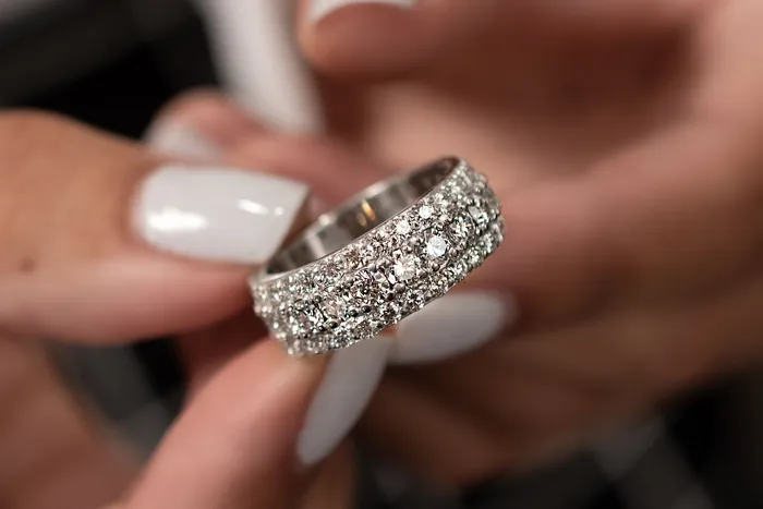 Crown Jewels Coin Rings 3Row Pave Diamond Eternity Ring