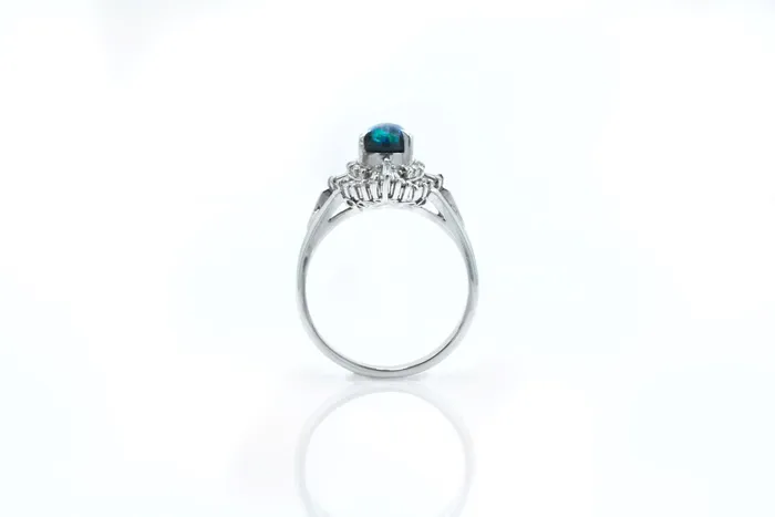 Crown Jewels Coin Rings Blue Opal and Diamond Vintage Platinum Ring