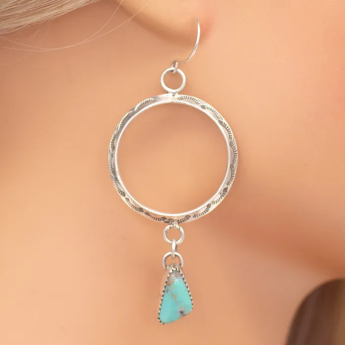 Crown Jewels Coin Rochelle Yazzie Navajo Handmade Sterling Silver Turquoise Earrings Earrings