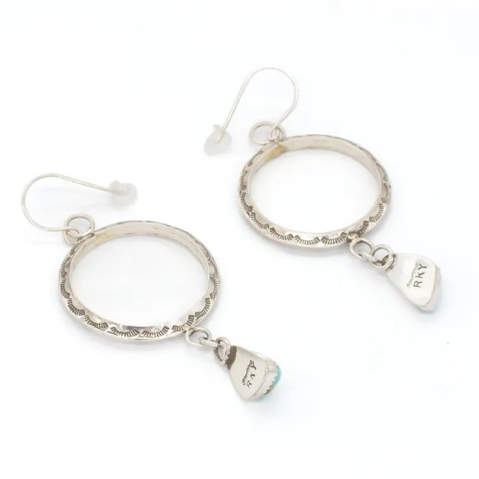 Crown Jewels Coin Rochelle Yazzie Navajo Handmade Sterling Silver Turquoise Earrings Earrings