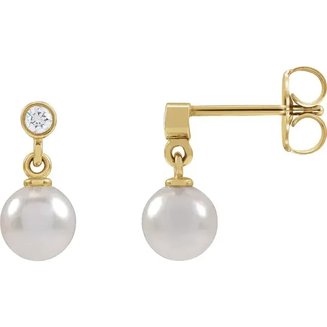 Cultured Akoya Pearl Bezel Diamond Drop Dangle Earrings Solid 14K Yellow White Rose Gold Storyteller by Vintage Magnality Earrings Cultured Akoya Pearl Bezel Diamond Drop Dangle Earrings Solid 14K Yellow White Rose Gold Storyteller by Vintage Magnality Earrings