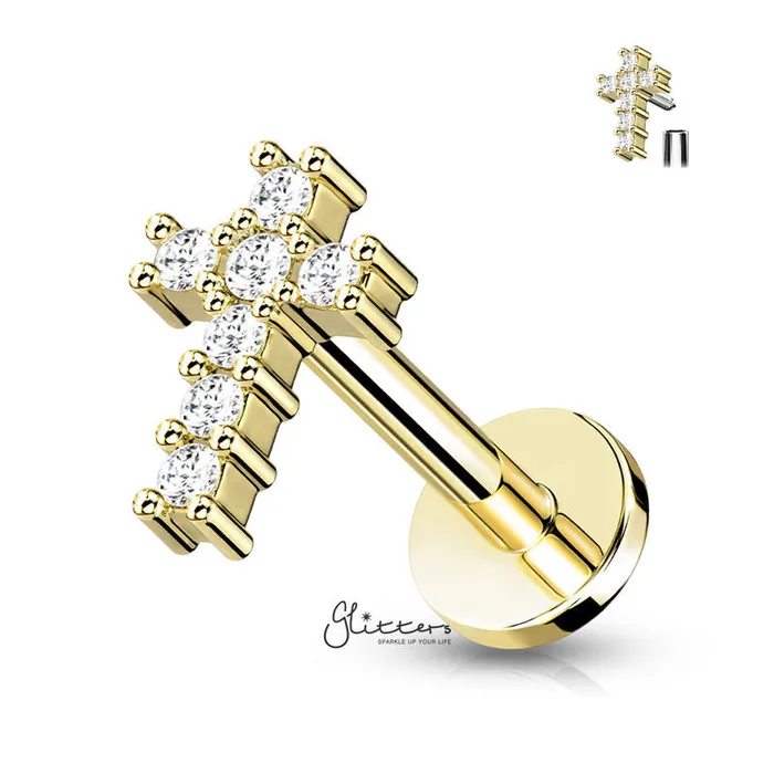 CZ Cross Tragus Cartilage Barbell Stud Gold Glitters Earrings