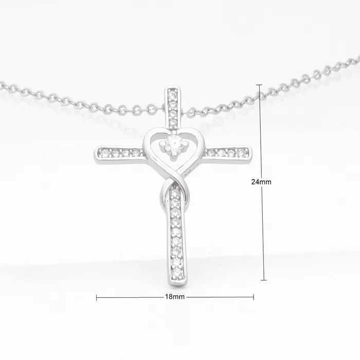 CZ Paved Cross with Heart Sterling Silver Necklace Glitters Necklaces