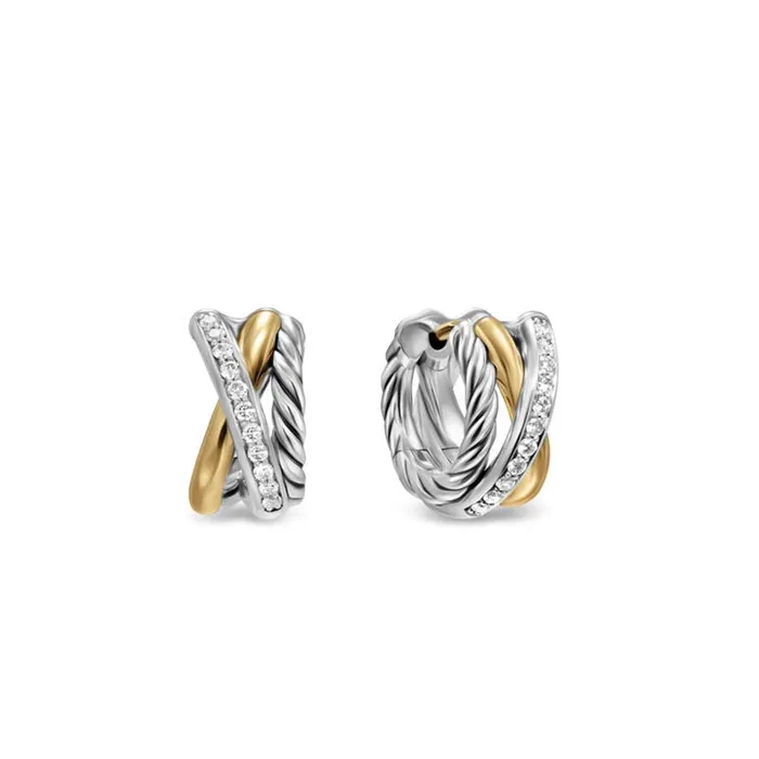DAVID YURMAN INC David Yurman Crossover Three Row Huggie Hoop Earrings with 18K Yellow Gold 13mm Earrings DAVID YURMAN INC David Yurman Crossover Three Row Huggie Hoop Earrings with 18K Yellow Gold 13mm Earrings