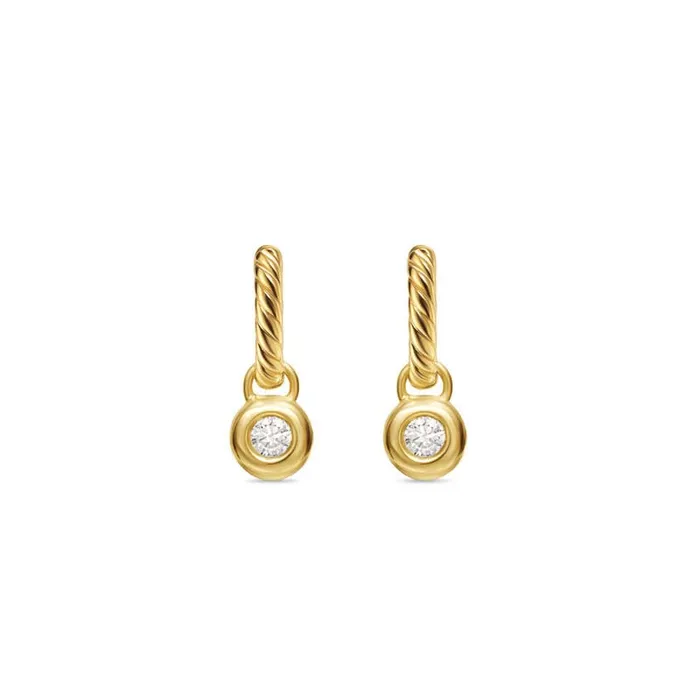 David Yurman Petite Cable Huggie Drop Earrings in 18K Yellow gold with Center Diamond 175mm DAVID YURMAN INC Earrings David Yurman Petite Cable Huggie Drop Earrings in 18K Yellow gold with Center Diamond 175mm DAVID YURMAN INC Earrings