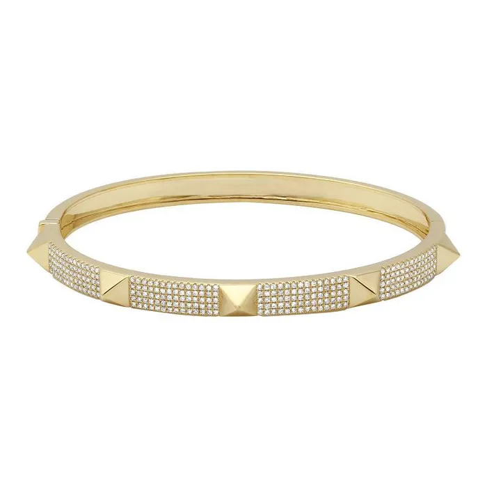 Earrings 14K Gold 5Row Diamond Pave Pyramid Stud Bangle Izakov Diamonds Fine Jewelry