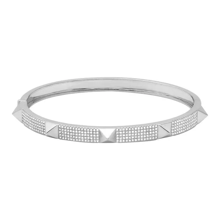 Earrings 14K Gold 5Row Diamond Pave Pyramid Stud Bangle Izakov Diamonds Fine Jewelry