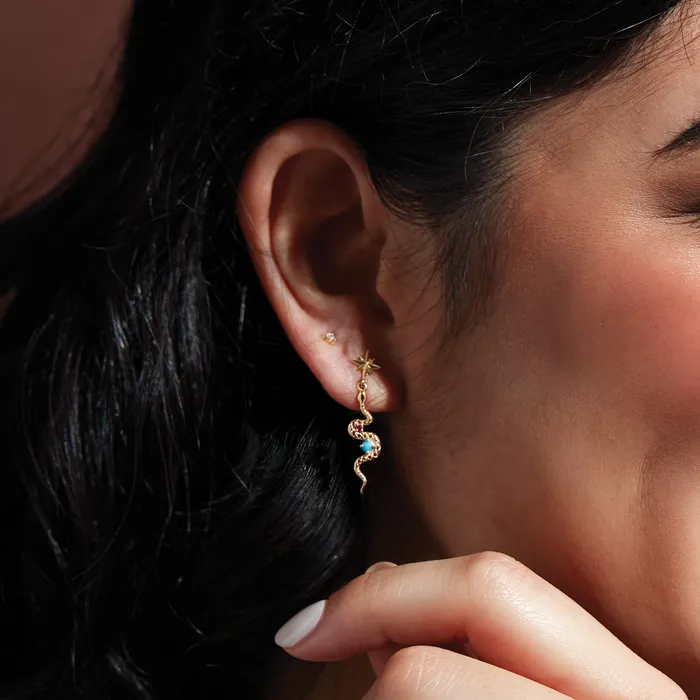 Earrings 302 Fine Jewelry Celestial Dangle Snake Natural Turquoise Ruby Earrings Solid 14K Yellow White Rose Gold