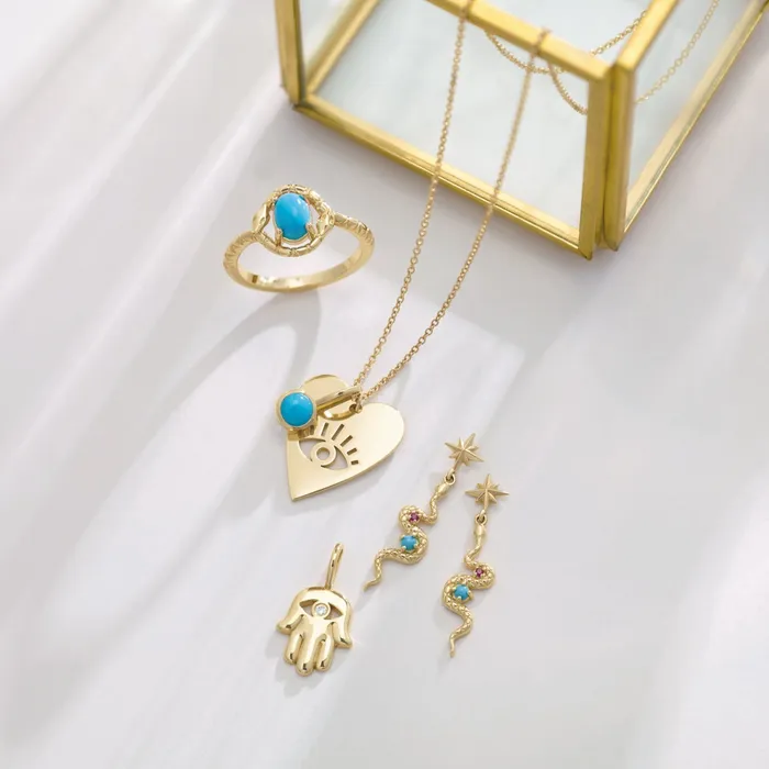Earrings 302 Fine Jewelry Celestial Dangle Snake Natural Turquoise Ruby Earrings Solid 14K Yellow White Rose Gold