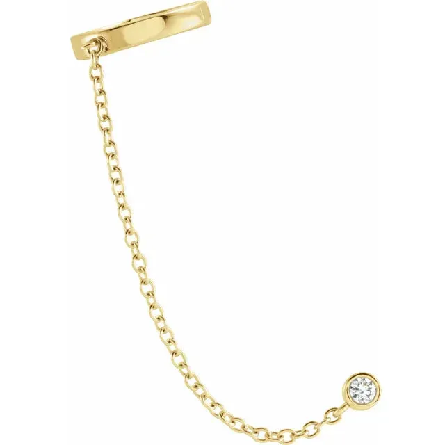 Earrings 302 Fine Jewelry Single Natural Diamond Ear Cuff with Chain 14K White Rose Yellow Gold or Sterling Silver Earrings 302 Fine Jewelry Single Natural Diamond Ear Cuff with Chain 14K White Rose Yellow Gold or Sterling Silver