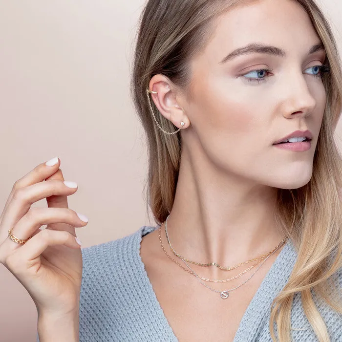 Earrings 302 Fine Jewelry Single Natural Diamond Ear Cuff with Chain 14K White Rose Yellow Gold or Sterling Silver