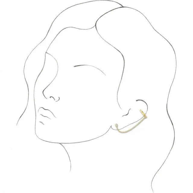 Earrings 302 Fine Jewelry Single Natural Diamond Ear Cuff with Chain 14K White Rose Yellow Gold or Sterling Silver